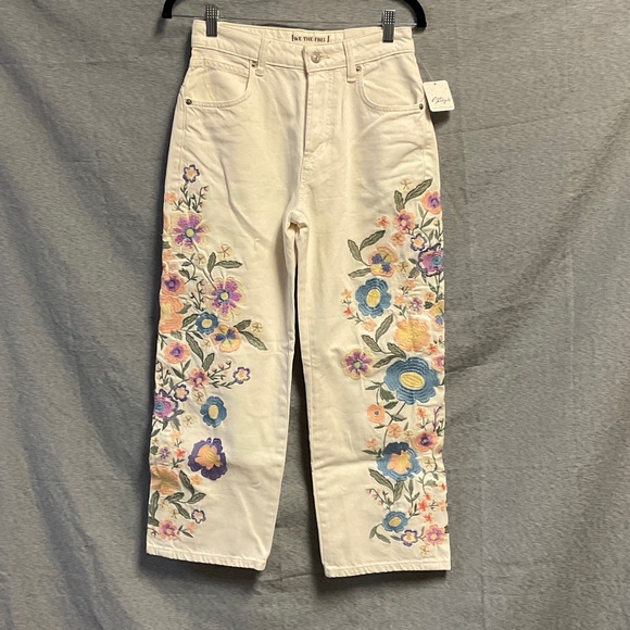 We The Free Cream Floral Embroidered Jeans